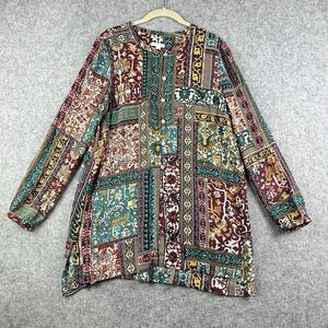 J Jill Tunic Top Womens S Patchwork Paisley Button Rayon Lightweight Slits